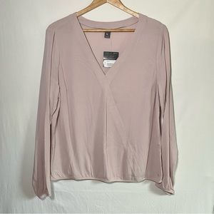Eddie Bauer | Pastel Pink Textured Crossover Wrap Blouse Long Sleeve V-Neck Sz L